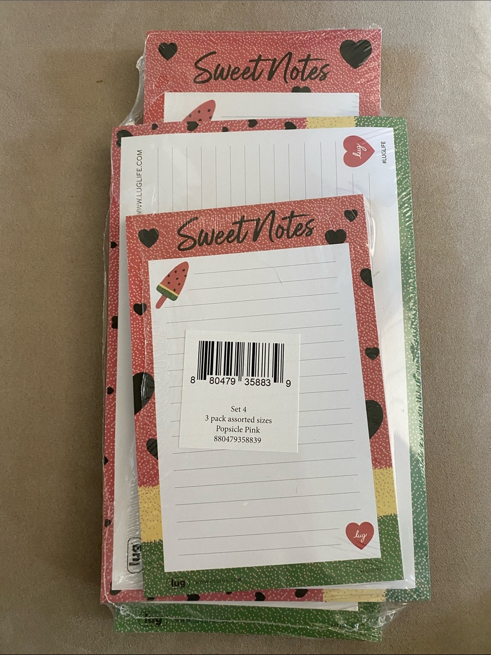 lug Sweet Notes Notepad Set of 3. NWT Popsicles Pink